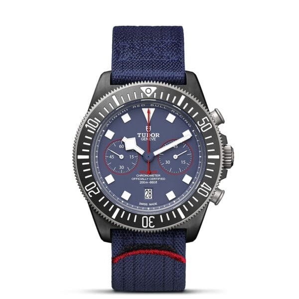 TUDOR Pelagos FXD Chrono Lunette en titane avec disque en composite de carbone noir Bracelet en tissu bleu