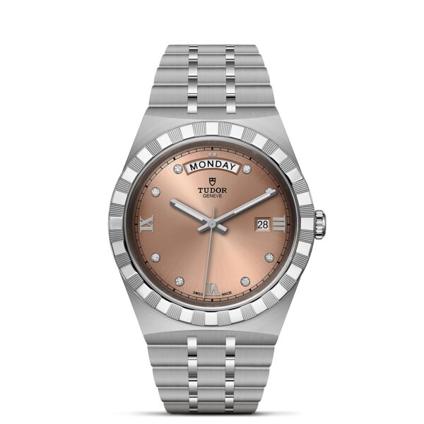 TUDOR Royal Boîtier en acier 41 mm Cadran saumon serti de diamants