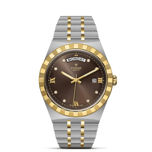 TUDOR Royal Boîtier en acier 41 mm Cadran chocolat serti de diamants