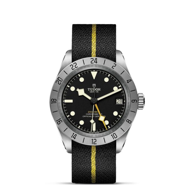 TUDOR Black Bay Pro Boîtier en acier 39 mm Bracelet en tissu noir avec bande jaune