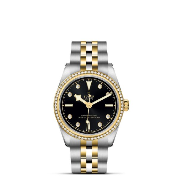TUDOR Black Bay 31 S&G Boîtier en acier 31 mm Bracelet en acier et or jaune Lunette sertie de diamants Cadran Noir avec index diamants
