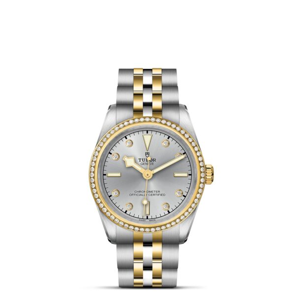 TUDOR Black Bay 31 S&G Boîtier en acier 31 mm Bracelet en acier et or jaune Lunette sertie de diamants Cadran Argenté avec index diamants