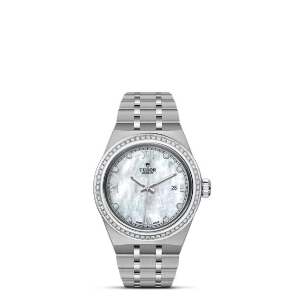 TUDOR Royal Boîtier en acier 28 mm Lunette sertie de 60 diamants Cadran Nacre blanche serti de diamants