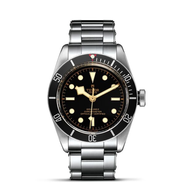 TUDOR Black Bay Boîtier en acier 41 mm Bracelet en acier riveté Cadran Noir avec index roses