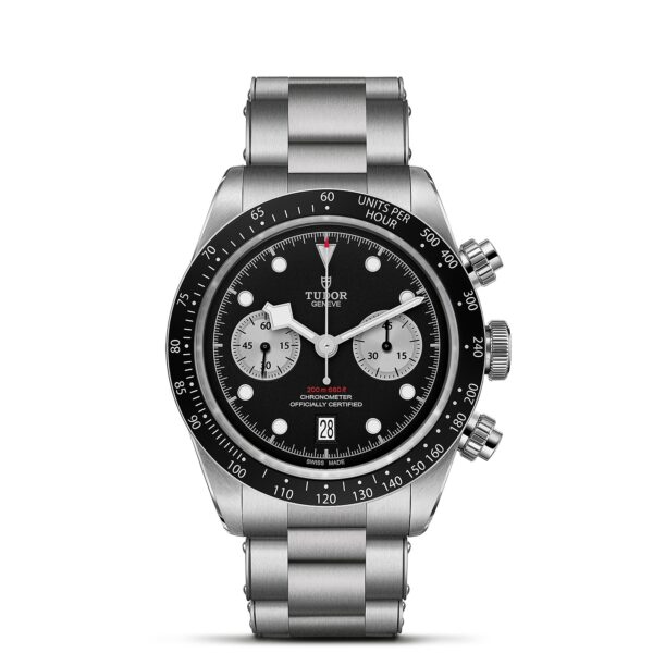 TUDOR Black Bay Chrono Boîtier en acier 41 mm Cadran Noir avec des compteurs argentés Bracelet en acier