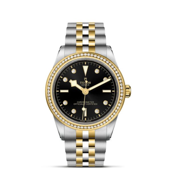 TUDOR Black Bay 39 S&G Boîtier en acier 39 mm Bracelet en acier et or jaune Lunette sertie de diamants Cadran Noir avec index diamants