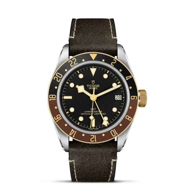 TUDOR Black Bay GMT S&G Boîtier en acier 41 mm Cadran Noir Bracelet en cuir brun
