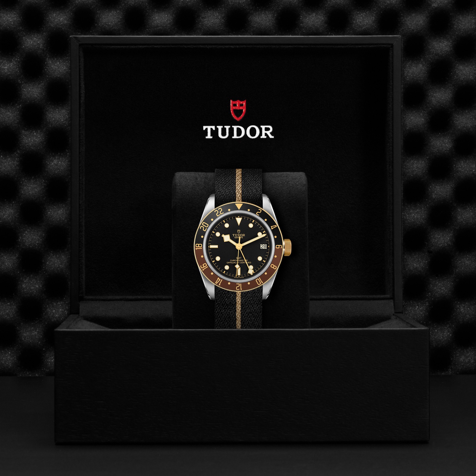 TUDOR Black Bay GMT S&G Boîtier en acier 41 mm Cadran Noir Bracelet en tissu noir avec bande beige – Image 2