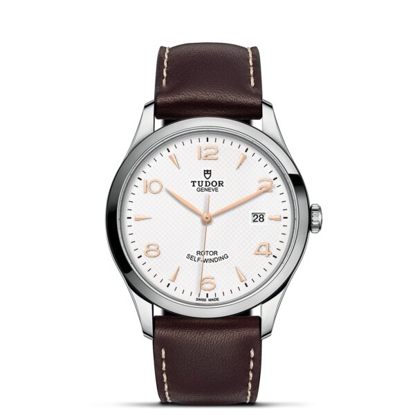 TUDOR 1926 Boîtier en acier 41 mm Bracelet en cuir brun Cadran blanc