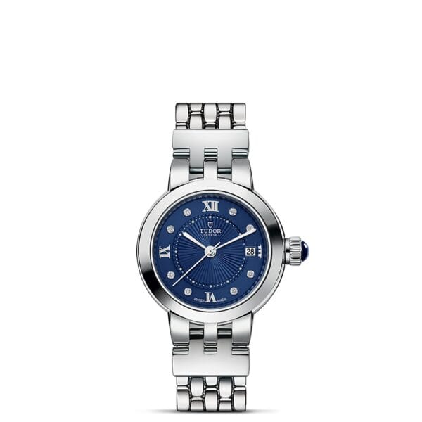 TUDOR Clair de Rose Boîtier en acier 26 mm Bracelet en acier Cadran Bleu serti de diamants