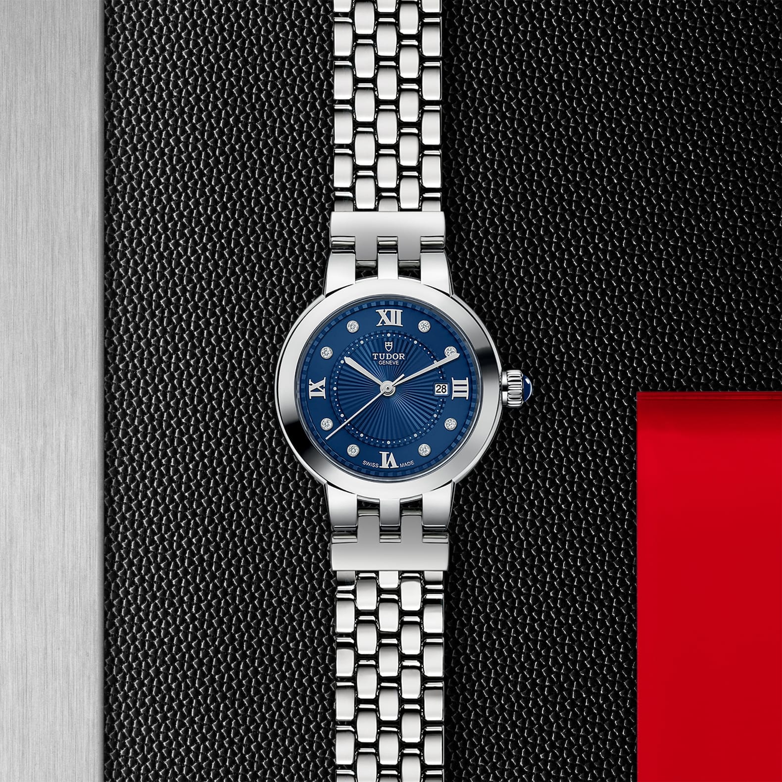 TUDOR Clair de Rose Boîtier en acier 30 mm Bracelet en acier Cadran Bleu serti de diamants – Image 4
