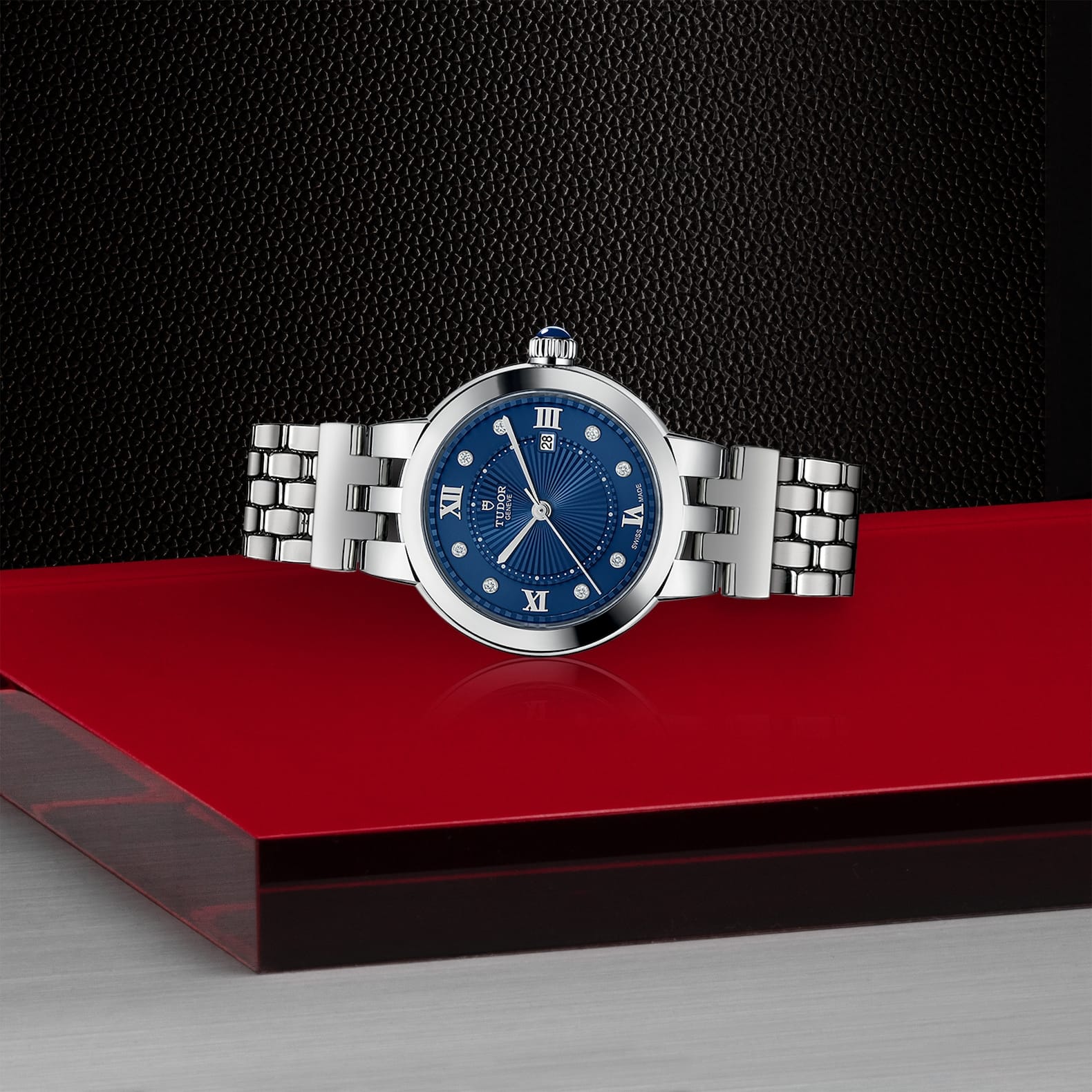 TUDOR Clair de Rose Boîtier en acier 30 mm Bracelet en acier Cadran Bleu serti de diamants – Image 3