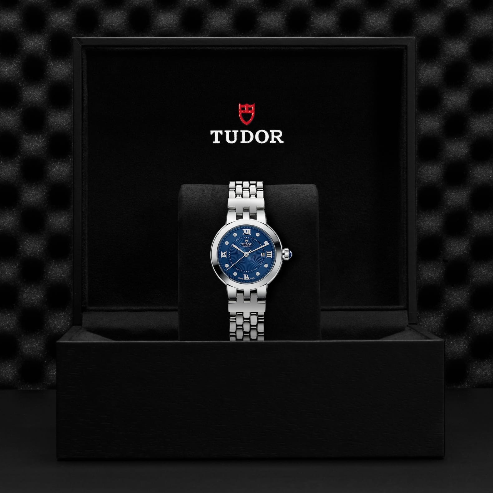TUDOR Clair de Rose Boîtier en acier 30 mm Bracelet en acier Cadran Bleu serti de diamants – Image 2