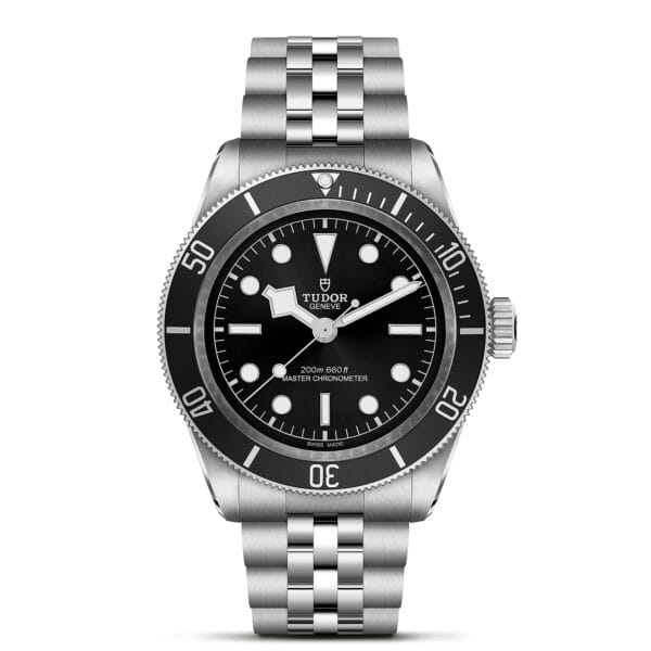 TUDOR Black Bay Boîtier en acier 41 mm Bracelet en acier cinq mailles Cadran Noir avec index appliqués argentés