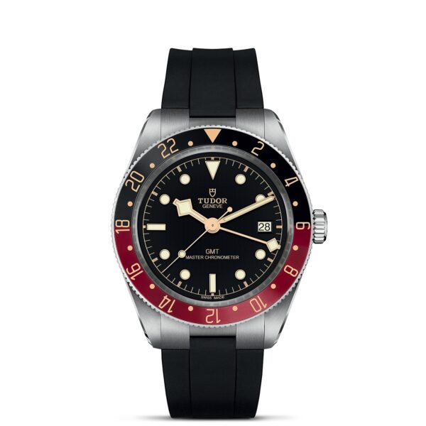 TUDOR Black Bay 58 GMT Boîtier en acier 39 mm Bracelet en caoutchouc Cadran Noir Lunette noir et bordeaux